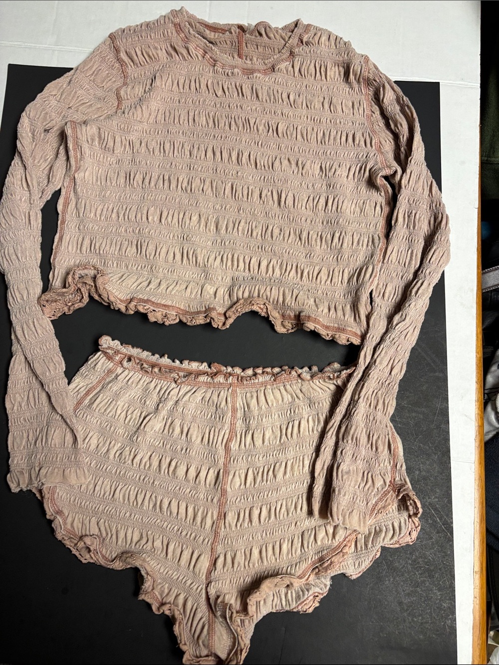 Free People Blush Crinkle Long-Sleeve Top and High-Waist Shorts Set
